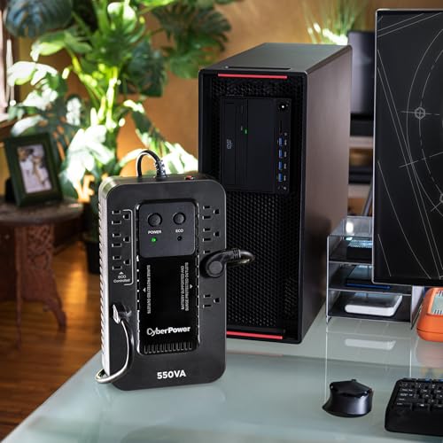CyberPower EC550G Ecologic UPS Battery Backup and Surge Protector, 550VA/330W, 8 Outlets, ECO Mode, Compact, UL Certified - style: 550VA