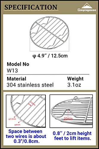 CAMPINGMOON φ4.9-inch Round Stainless Steel Cooking Grid Grill Fits for Backpacking Pocket Stove W13 - color: Dia 4.9 inches, fits for Backpacking Pocket Stove W13