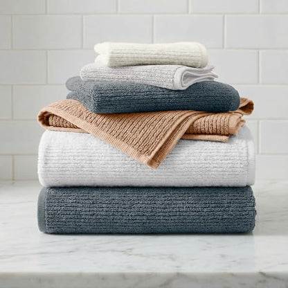 Great Bay Home Turkish Cotton 6 Piece Towel Set - Absorbent, Quick-Drying, Ribbed Bath Towels for Bathroom - Zero-Twist Fibers (White) - color: White