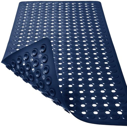 TEESHLY Bath Mat for Tub & Shower, Non Slip Soft Bathmat with Suction Cups & Drain Holes, Machine Washable Bathtub Floor Liner Mats for Bathroom, 35x16 Inch, Navy Blue - color: Navy (Opaque)