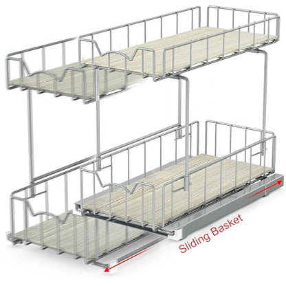 Simple Houseware 2-Tier Spice Rack Slide Out Wire Basket Drawer Organizer, Silver - color: Silver