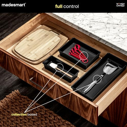 madesmart Classic 13 x 4 Long Storage Bin, Carbon | non slip feet, rounded corners, open compartment, soft grip lining, utensils tools supplies, office craft items, woman owned - size: Medium Narrow