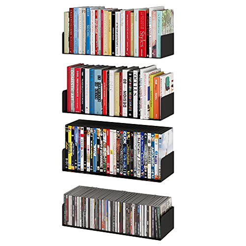 Wallniture Bali Black Floating Shelves for Wall, CD DVD Storage Shelves and Metal Bookshelf Set of 4 - color: Black