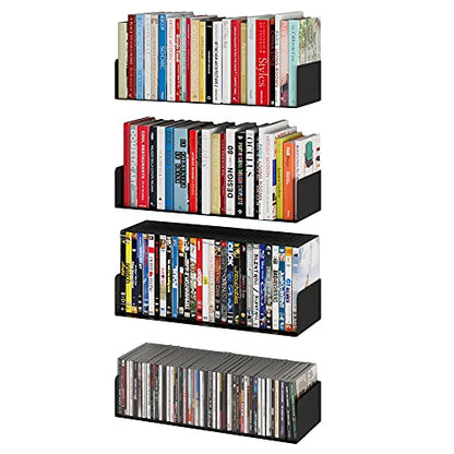 Wallniture Bali Black Floating Shelves for Wall, CD DVD Storage Shelves and Metal Bookshelf Set of 4 - color: Black