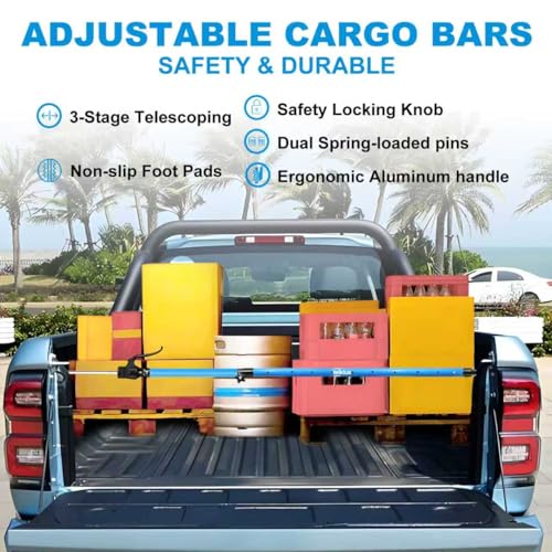 79 inch Heavy Duty Adjustable Cargo Bar,200LB Capacity，Non-Slip Truck Bed Divider for Pickup Truck Bed,Aluminum Handle Cargo Bar for SUV, Trailer, Van, Come with 1 Bar, 1 Divider, 1 Net - size: 1 Pack