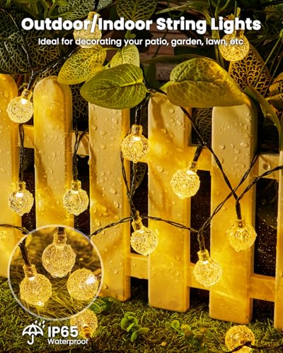 Brightown Solar String Lights Outdoor 60 LED 36FT with 8 Lighting Modes, Waterproof Solar Powered Crystal Globe Patio Lights for Garden Yard Porch Wedding Party Decor (Warm White) - style: Globe Warm White