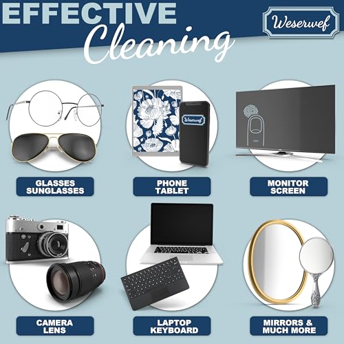 WESERWEF Design Microfiber Glasses Cleaning Cloth – Premium Cleaning Cloth for Eyeglasses, Screens, Tablets, Cameras & Lenses, 12" x 12", Ultra-Soft & Scratch-Free (Blue Poppies) - color: blue poppies
