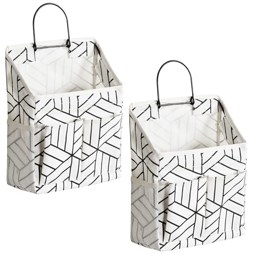 2pcs Wall Hanging Storage Bag, Small Door Closet Linen Fabric Pockets Organizer, Waterproof Multi Functional for Living Room Bedroom Bathroom Kitchen RV Camper with Hooks Pattern Whtie - color: 1-white