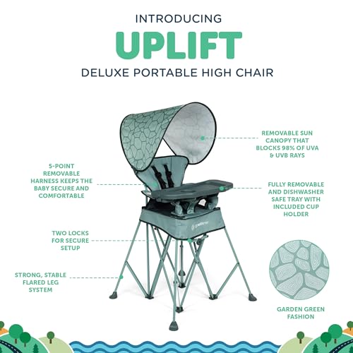 Baby Delight Go with Me Uplift Deluxe Portable High Chair | Travel High Chair | Sun Canopy | Indoor and Outdoor | Green Garden - color: Green Garden