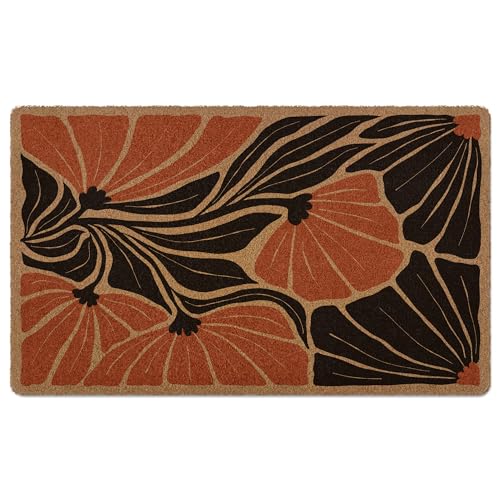 Boho Door Mat, Abstract Floral Doormat, Boho Flower Welcome Front Door Mat Indoor Outdoor Entrance, Floral Artificial Coir Doormats Rugs for Porch Patio Entryway Home Room Decor 30x17in - color: Floral-6