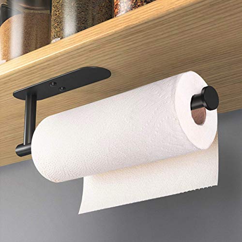VAEHOLD Adhesive Paper Towel Holder Under Cabinet Wall Mount for Kitchen Paper Towel, Black Paper Towel Roll Holder Stick to Wall, Stainless Steel（Black） - color: Black