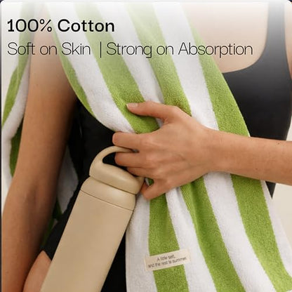 Salt Earth Cotton Striped Beach Cabana Towel, 4 Pack - 30"x60" Quick Dry Towels, Pool Essentials, Travel, Gym & Bathroom Towels, Oversized Beach Vacation Essentials, Pista Green - color: Pista Green, size: Pack of 4