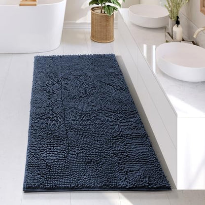 Hearth & Harbor Bathroom Rugs, Chenille Bath Mat - Machine Washable Bath Mats for Bathroom Non-Slip Backing Rubber, Quick Dry Bathroom Mat - color: Navy Blue, style: 26 x 44