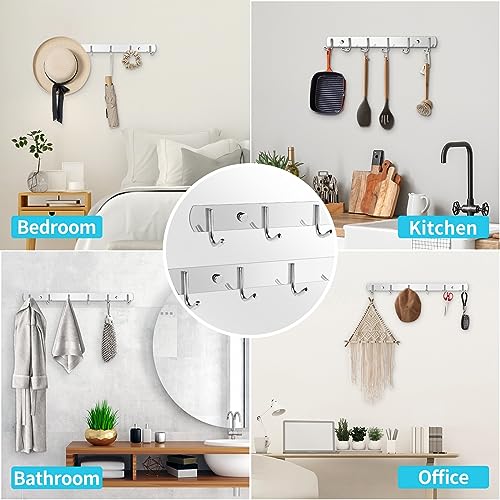 Coat Rack Wall Mount, 2Pack 6 Hooks Stainless Steel Towel Hooks | Easy-to-install 6-hook wall-mounted hooks suitable for bathrooms, kitchens and garages