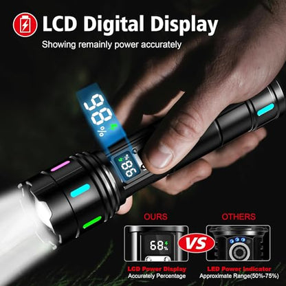 Flashlight 20000 High Lumens Rechargeable - 30W Super Bright LED Flash Light with LCD Display | 3937ft Beam & 12H Long Lasting USB C Powerful Handheld Flashlight for Home, Camping, Hiking, Emergency