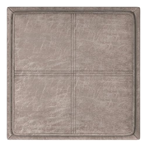 SIMPLIHOME Rockwood Cube Storage Ottoman with Tray - 17" Wide x 17" High Upholstered Vegan Leather Square Storage Ottoman in Distressed Grey Taupe, Contemporary Cube Ottoman with Serving Tray - color: Distressed Grey