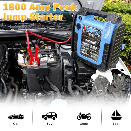 1800A Jump Starter with Air Compressor – Auto Battery Booster for 6.0L Gas/6.0L Diesel, 260PSI Tire Inflator, 20000mAh Power Bank with USB Charging & LED Emergency Light
