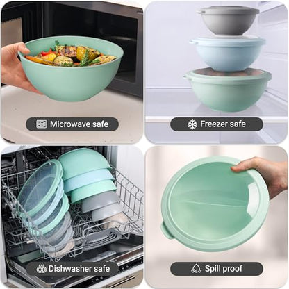 Zulay Kitchen 12 Piece Plastic Nesting Mixing Bowl Set - Colorful Bowls with Lids - Microwave and Freezer Safe (Mint Ombre) - color: Mint