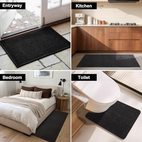 Triohero Small Bathroom Rugs Non Slip Washable Bath Rugs Super Absorbent Bathroom Rug Thin Quick Dry Low Pile Bath Mats, Black 12"x12" - color: Black, size: 12"x12"
