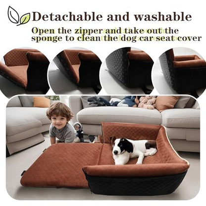 Dog Car Seat Bed 2 in 1 for Small/Medium Dogs up to 35 lbs,Adjustable Safety Leashes,Memory Foam with Soft Fabric Pets Travel Car Bed,Easily Installed in Front and Back seat,Removable and Washable. - color: Black outside Grey inside