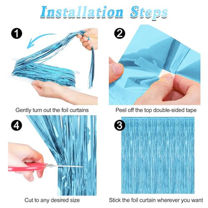 2 Pack Backdrop Curtains, 3.28 Feet x 7.05 Feet Sky Blue Tinsel Backdrop, Metallic Fringe Curtains Foil Tinsel Party Streamer, Winter Backdrop Happy Birthday Party Supplies - color: Sky blue, size: 2 PCS