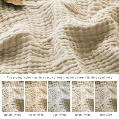 EMME Cotton Throw Blanket for Couch Soft Muslin Blankets 50"x60" Lightweight Breathable Blanket Beige All Season Gauze Blanket - color: 02 - Beige, size: Throw (50" x 60")