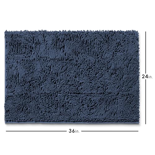 Hearth & Harbor Bathroom Rugs, Chenille Bath Mat - Machine Washable Bath Mats for Bathroom Non-Slip Backing Rubber, Quick Dry Bathroom Mat - Navy Blue 24x36 - color: Navy Blue, style: 24 x 36