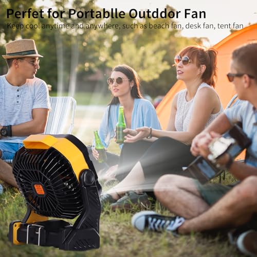 WESTTREE 20000mAh Camping Fan with LED Lantern USB Tpye C Rechargeable Battery Operated Outdoor Tent Fan with Light & Hook, 270° Pivot 4 Speeds, Personal USB Desk Fan for Camping Yellow X26A - color: X26A Yellow