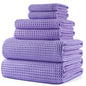 POLYTE 430 GSM Microfiber Quick Dry Lint Free Oversize Bath Towel Set, 6 Piece (Waffle Weave) - color: Purple