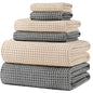 POLYTE 430 GSM Microfiber Quick Dry Lint Free Oversize Bath Towel Set, 6 Piece (Waffle Weave) - color: Gray,light Beige