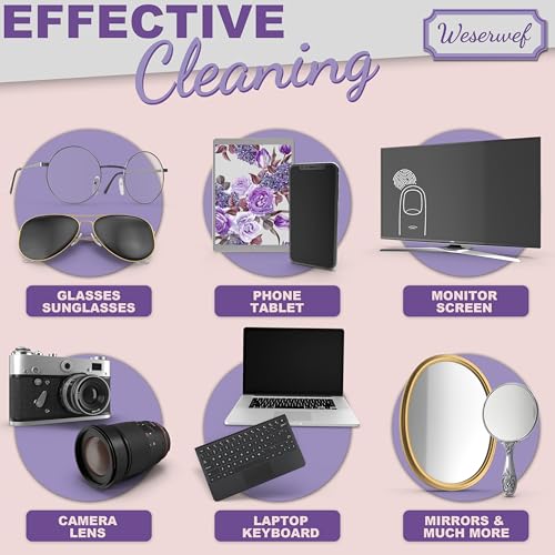 WESERWEF Design Microfiber Glasses Cleaning Cloth – Premium Cleaning Cloth for Eyeglasses, Screens, Tablets, Cameras & Lenses, 12" x 12", Ultra-Soft & Scratch-Free (Rose and Lilac) - color: rose and lilac