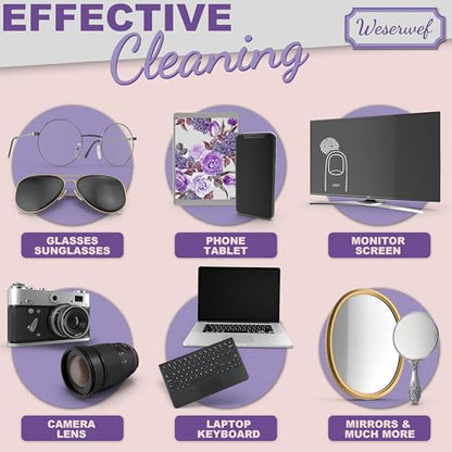 WESERWEF Design Microfiber Glasses Cleaning Cloth – Premium Cleaning Cloth for Eyeglasses, Screens, Tablets, Cameras & Lenses, 12" x 12", Ultra-Soft & Scratch-Free (Rose and Lilac) - color: rose and lilac
