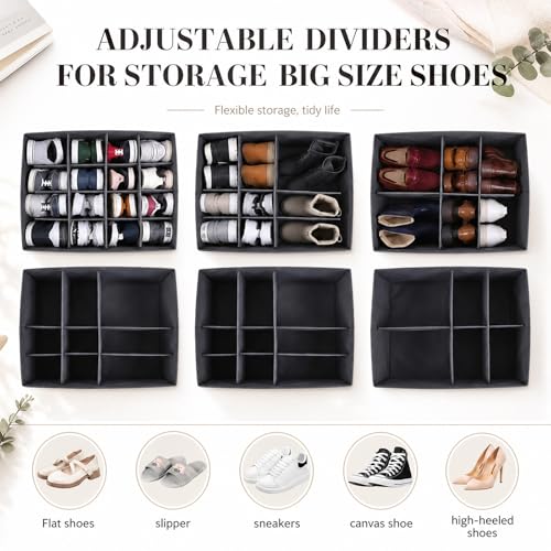 AceOrbit Large Rolling Shoe Organizer 360 Degree Wheeled Fits up to 16 Pairs, Storage Box with Brake and Clear Dust Cover, Adjustable Dividers, Protects Shoes from Dust and Moisture