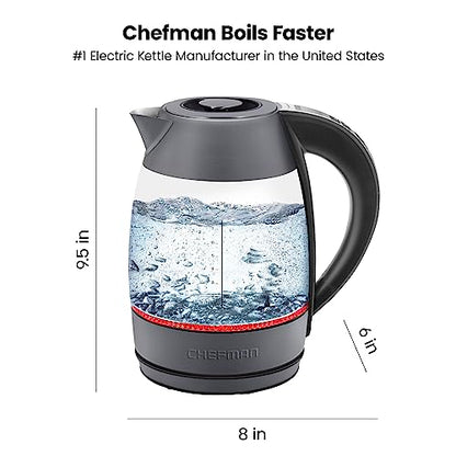 Chefman Digital Electric Kettle with Rapid 3 Minute Boil Technology, Custom Steep Timer & Temperature Presets, Bonus Tea Infuser, Rust & Discoloration Proof, 1.8 Liter, Grey, 1500W - color: Grey, style: Glass with Tea Infuser