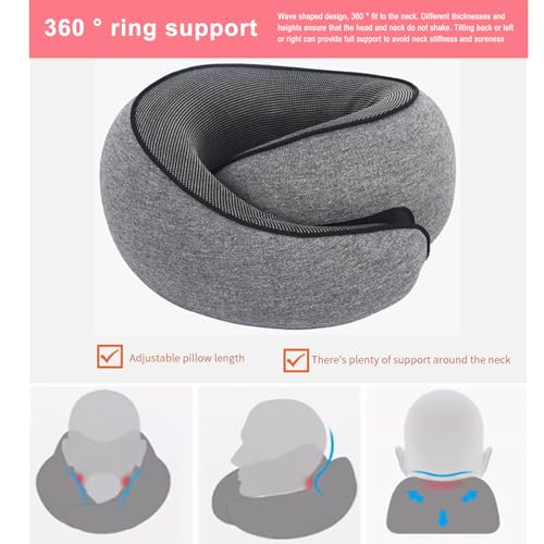 Cloud Sleep Travel Pillow｜360° Adjustable Neck Pillow for Airplane & Office｜NASA Memory Foam｜Free Eye Mask & Earplugs (Grey) - color: Grey
