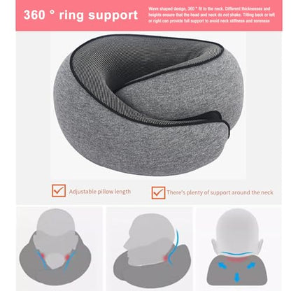 Cloud Sleep Travel Pillow｜360° Adjustable Neck Pillow for Airplane & Office｜NASA Memory Foam｜Free Eye Mask & Earplugs (Grey) - color: Grey
