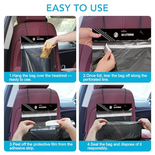 Disposable Car Trash Bag - Large Capacity - Car Garbage Bag Hanging from Headrest - Easy to Stick-On, Leakproof, Smellproof Car Trash Can - Ideal for Travel, Camping, and Home Use (All Black, 50) - color: All Black