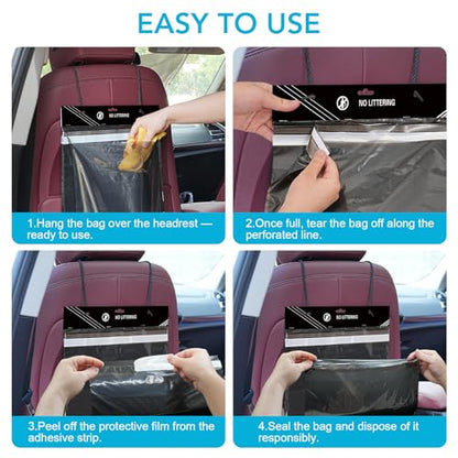 Disposable Car Trash Bag - Large Capacity - Car Garbage Bag Hanging from Headrest - Easy to Stick-On, Leakproof, Smellproof Car Trash Can - Ideal for Travel, Camping, and Home Use (All Black, 50) - color: All Black