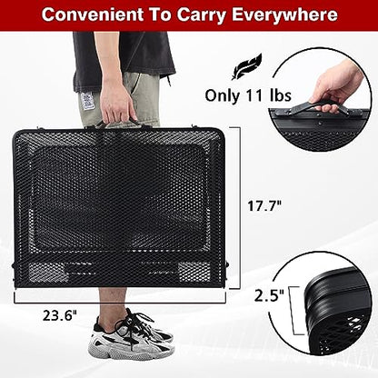 JOUYEK Folding Grill Table, 3x2 FT Portable Camping Table with 2 Wing Panels, Height Adjustable Metal Tables with Mesh Desktop and Mesh Bag, Outdoor Furniture for Camping, Picnic, Beach and BBQ, Black - style: 3X2 FT with 2 panels