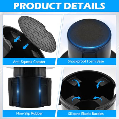 1 Pack Car Cup Holder Expander 2 in 1 Adapter with Expandable Base, Car-Seat Headrest Hook 4 Pack Hanger Storage Organizer fit Universal Vehicle Car Mugs in 2.2"-4.2" (10-48oz)