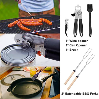 35-Piece Camping Kitchen Utensil Set – Portable Outdoor Cooking Utensils for Camping, RV, Backpacking & BBQ | Complete Camp Kitchen Gear Set with Carry Bag, Grilling Tools & Cooking Accessories - style: Black-35