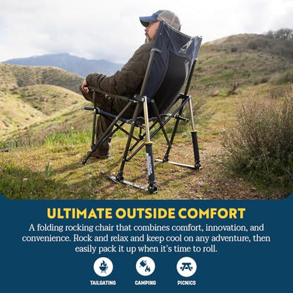 GCI OUTDOOR RoadTrip Rocker Camping Chair | Portable, Folding Rocking Chair with Solid, Durable Armrests, Drink Holder & Comfortable Extended Backrest — Indigo Blue - color: Midnight, style: Roadtrip Rocker