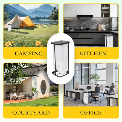 Portable Trash Bag Holder with Lid 13 Gallon Collapsible Garbage Bin for Camping, Kitchen, Outdoors Foldable Stand for 13-16 Gallon Bags Lightweight for Hiking, Picnics & Parties Black Polypropylene