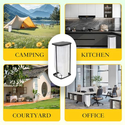 Portable Trash Bag Holder with Lid 13 Gallon Collapsible Garbage Bin for Camping, Kitchen, Outdoors Foldable Stand for 13-16 Gallon Bags Lightweight for Hiking, Picnics & Parties Black Polypropylene