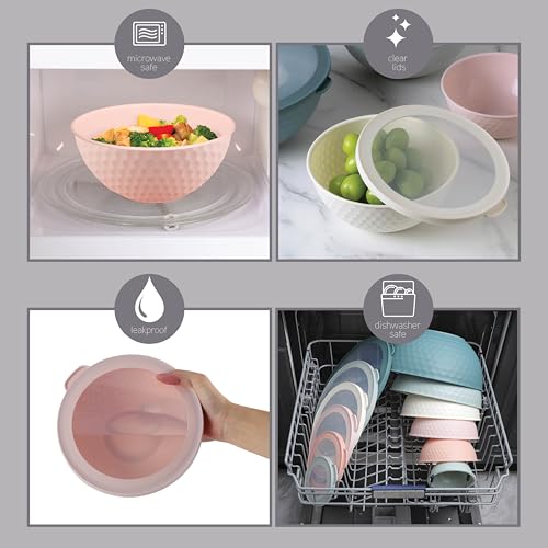 COOK WITH COLOR Mixing Bowls with Lids - 12 Piece Plastic Nesting Bowls Set includes 6 Prep Bowls and 6 Lids, Microwave Safe Mixing Bowl Set, Teal Embossed - color: Teal Embossed