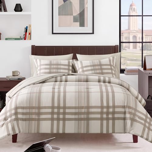 MaiRêve Twin XL Comforter Set Brown Grey, Classic Plaid Farmhouse Bedding Sets 5 Pieces for Boys Girls Teen, All Season Bed in a Bag for Dorm with Sheets, Pillowcase & Sham - color: Brown Grey, size: Twin XL