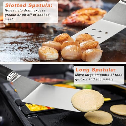 N NOBLE FAMILY 27 PCS Griddle Accessories Kit, Flat Top Grill Accessories Set for Camping, Professional Griddle Spatula Set with Melting Dome, Burger Press for Outdoor BBQ Teppanyaki - style: Orange Griddle Accessories
