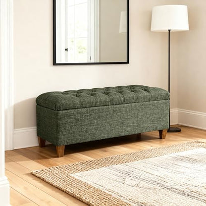 HomePop Ainsley 40" Storage Ottoman Bench - Green Clover Fabric - color: Green Clover Fabric
