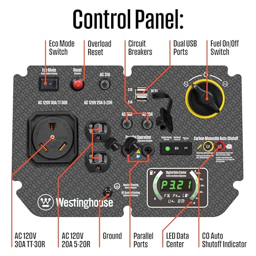Westinghouse 5000 Peak Watt Super Quiet Portable Inverter Generator, Wheel & Handle Kit, RV Ready 30A Outlet, Gas Powered, CO Sensor, Parallel Capable,Blue - style: 5000 Watts - Gas Only - Recoil Start