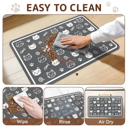 Dog Food Mat for Bowls, Absorbent Quick Dry Dog Cat Mats for Food and Water, Non-Slip Backing Pet Mat Pet Supplies - Cute Cat Pattern - color: Cat1